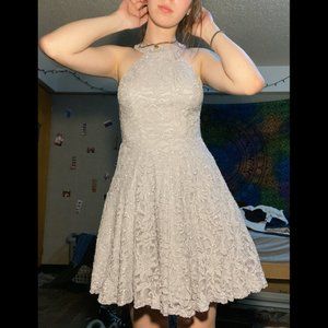Macy's Grey Lacey Sparkly Halter Top Dress